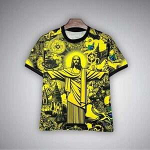 Brazil Graphic Yellow and Black Men's Shirt Brazil Christ the redeemer Jersey
